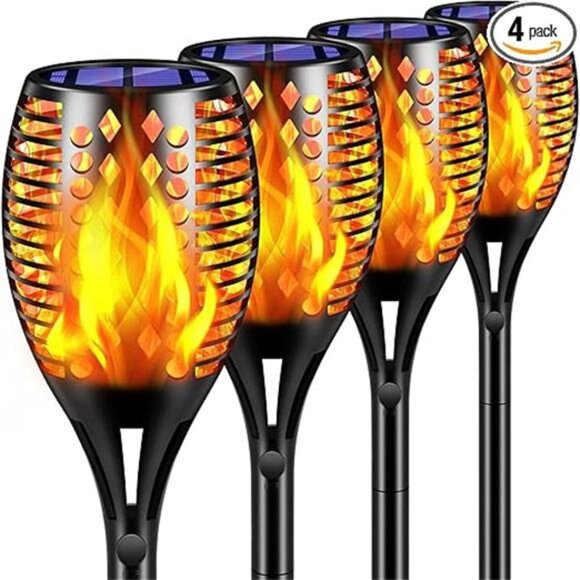 Solar Lights, 43" Waterproof Flickering Flames 96 LED Torches Outdoor Landscape - Picture 7 of 7